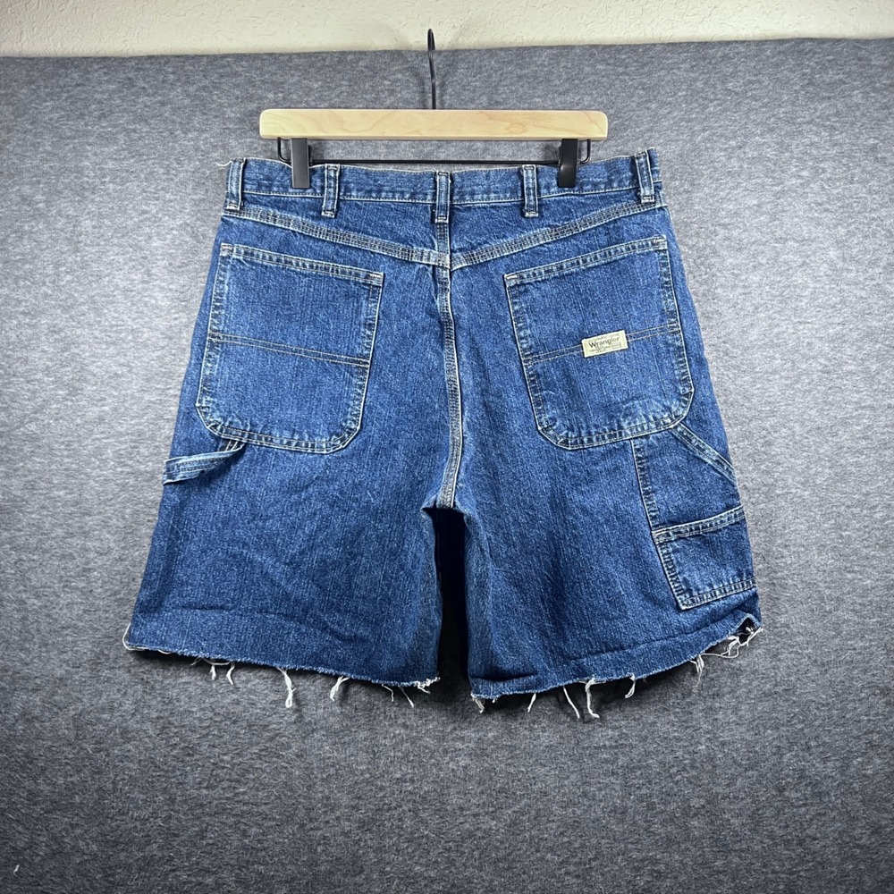 Wrangler Carpenter Shorts Mens 34 Blue Good Raw Hem Denim Hero 94LSWDV